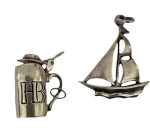 Lot 2 Sterling Silver Vintage Charms Sailboat & Beer Stein w/ Moving Lid 925